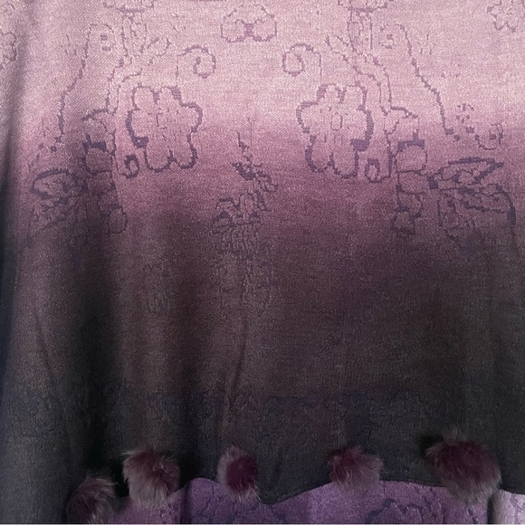 Poncho Wrap Cape Sweater Purple Ombre with Pom-Pom’s, One Size - Picture 8 of 10